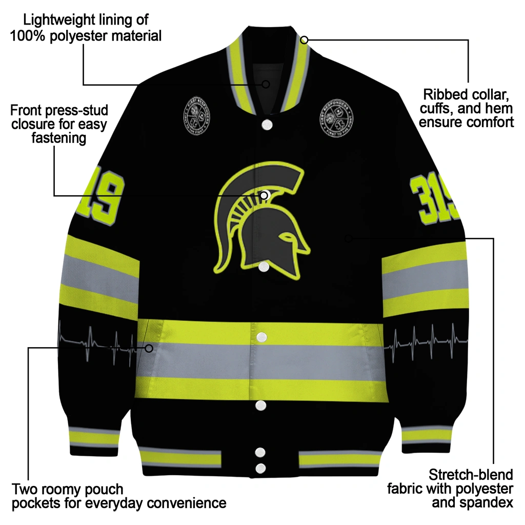 customized michigan state spartans heartbeat accent black green varsity jacket new arrival customized michigan state spartans heartbeat accent black green varsity jacket new arrival