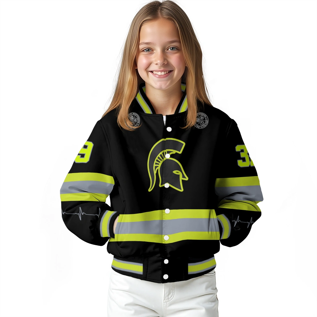 customized michigan state spartans heartbeat accent black green varsity jacket top rated customized michigan state spartans heartbeat accent black green varsity jacket top rated