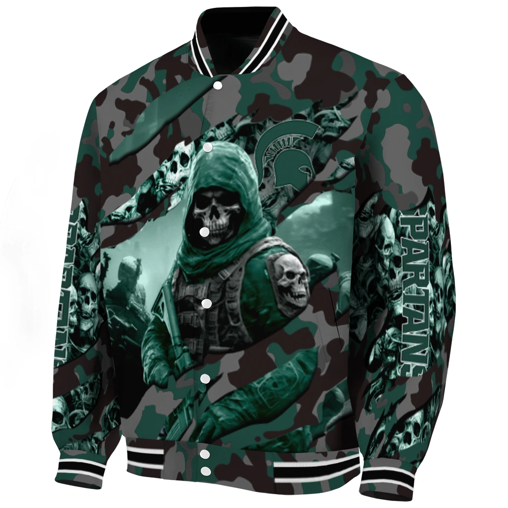 customized michigan state spartans skull horde green varsity jacket best selling customized michigan state spartans skull horde green varsity jacket best selling