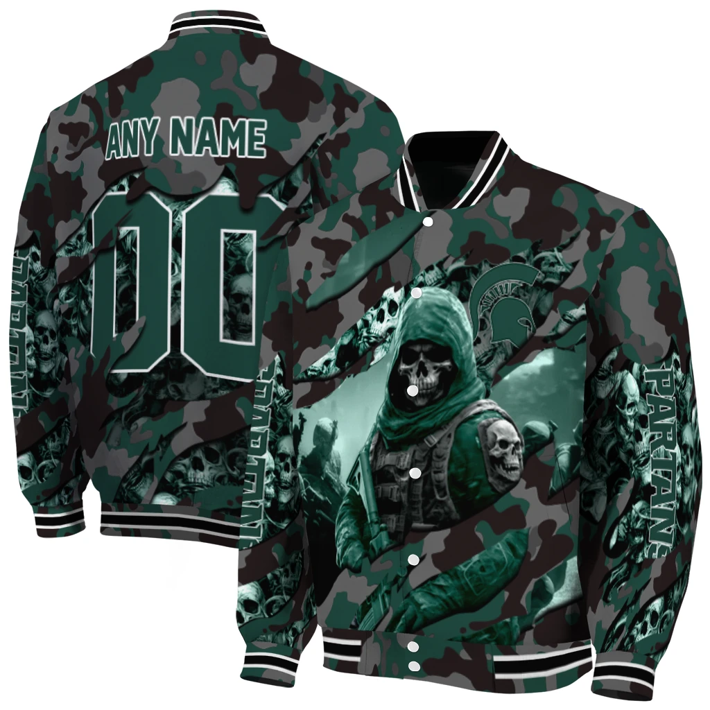 customized michigan state spartans skull horde green varsity jacket fashion forward customized michigan state spartans skull horde green varsity jacket fashion forward