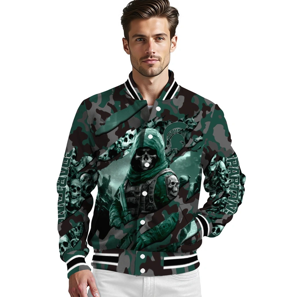 customized michigan state spartans skull horde green varsity jacket high quality customized michigan state spartans skull horde green varsity jacket high quality