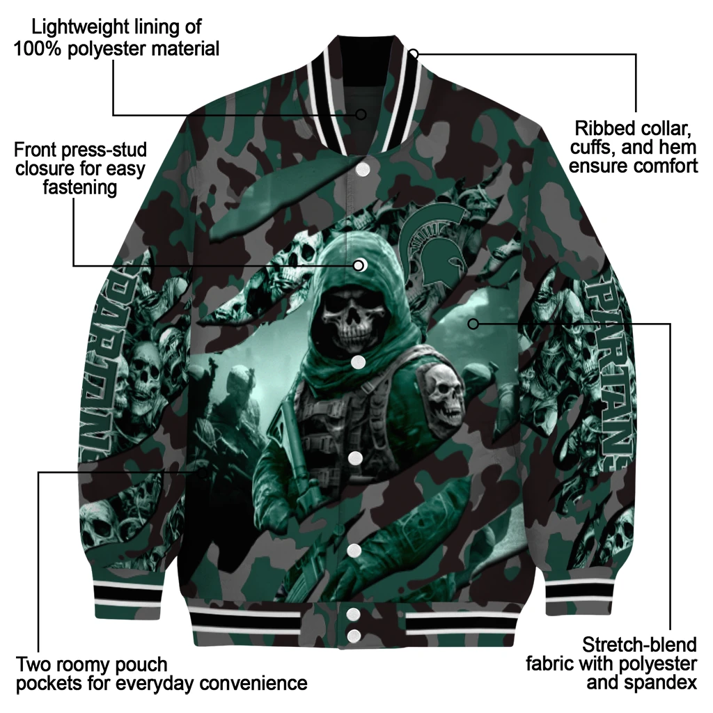 customized michigan state spartans skull horde green varsity jacket new arrival customized michigan state spartans skull horde green varsity jacket new arrival