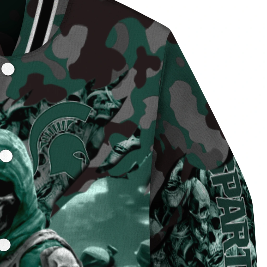 customized michigan state spartans skull horde green varsity jacket premium grade customized michigan state spartans skull horde green varsity jacket premium grade