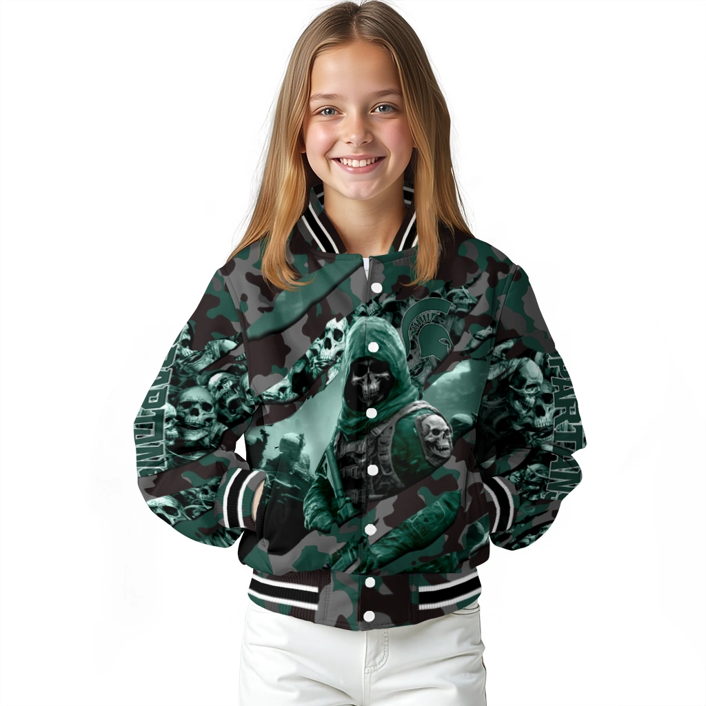 customized michigan state spartans skull horde green varsity jacket top rated customized michigan state spartans skull horde green varsity jacket top rated