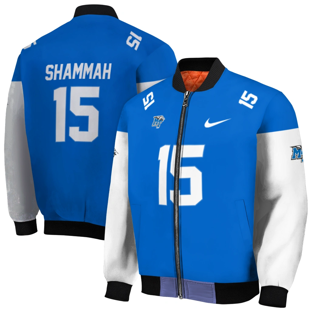 customized middle tennessee blue raiders team patch blue bomber jacket best selling customized middle tennessee blue raiders team patch blue bomber jacket best selling
