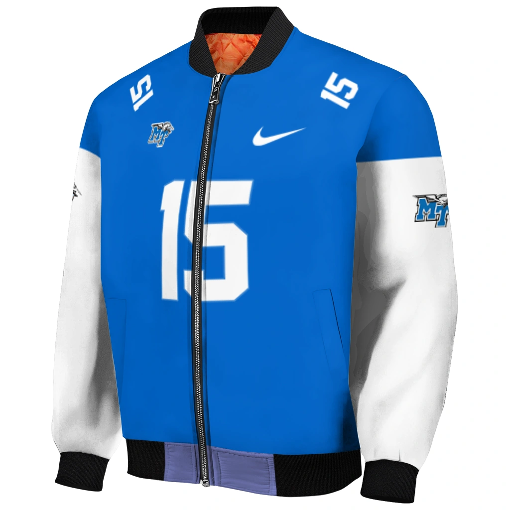 customized middle tennessee blue raiders team patch blue bomber jacket fashion forward customized middle tennessee blue raiders team patch blue bomber jacket fashion forward