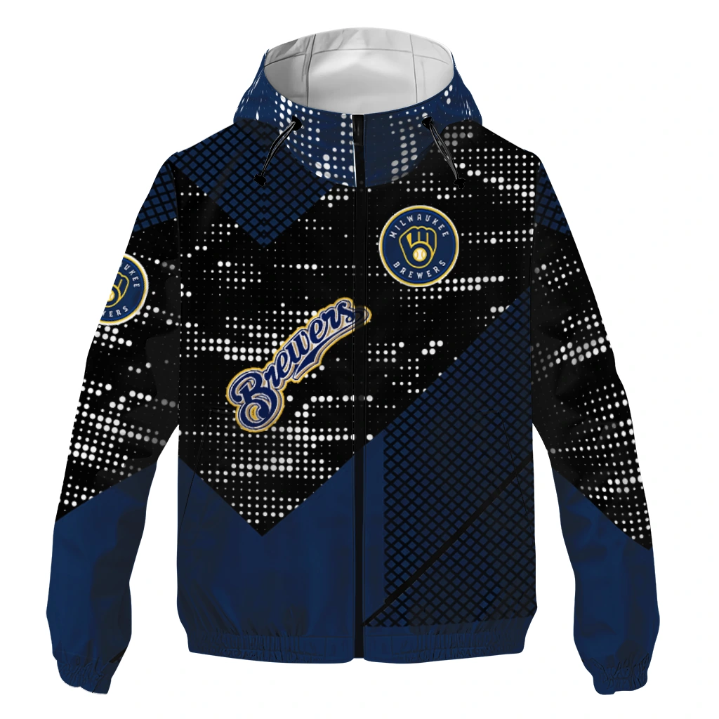 customized milwaukee brewers arrow matrix navy blue black windbreaker jacket best selling customized milwaukee brewers arrow matrix navy blue black windbreaker jacket best selling