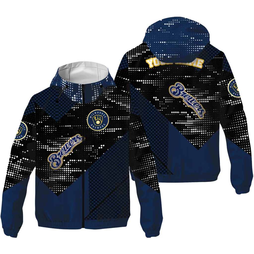 customized milwaukee brewers arrow matrix navy blue black windbreaker jacket high quality customized milwaukee brewers arrow matrix navy blue black windbreaker jacket high quality