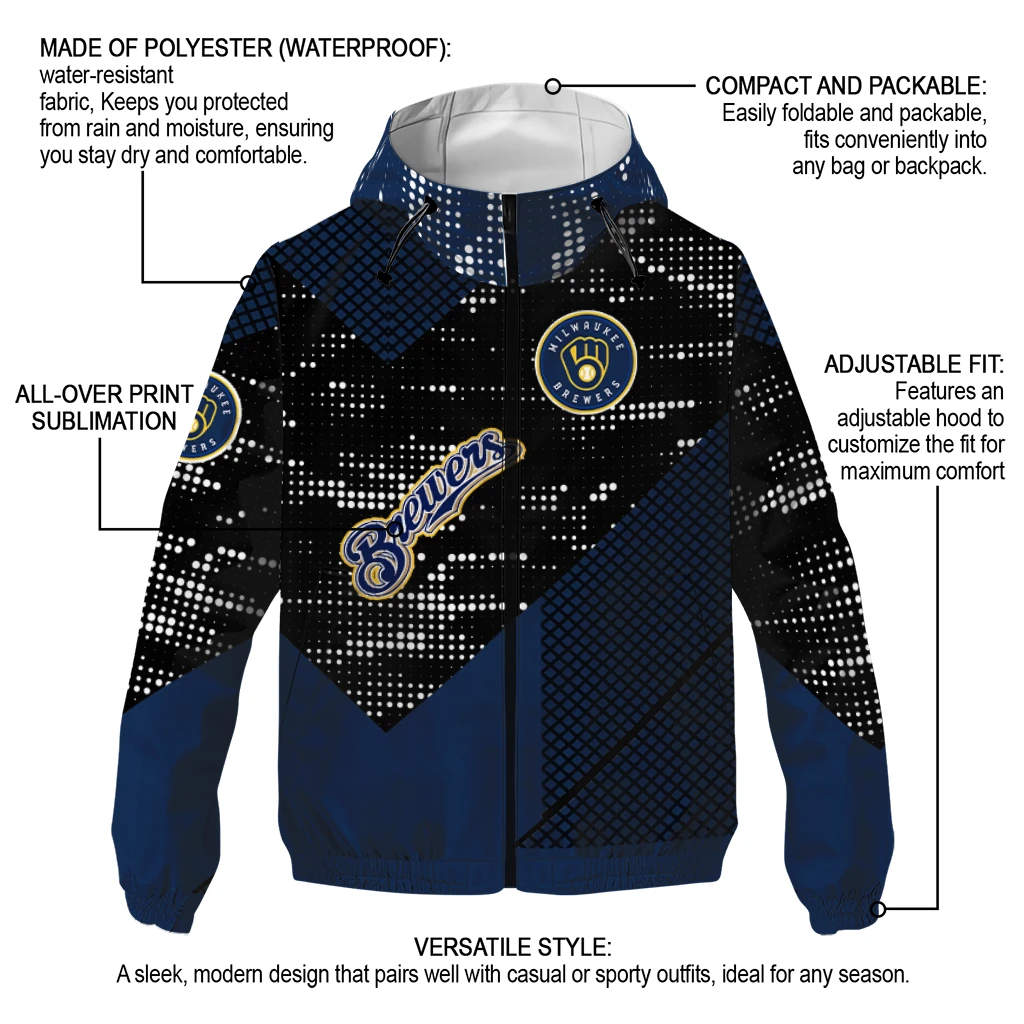 customized milwaukee brewers arrow matrix navy blue black windbreaker jacket new arrival customized milwaukee brewers arrow matrix navy blue black windbreaker jacket new arrival