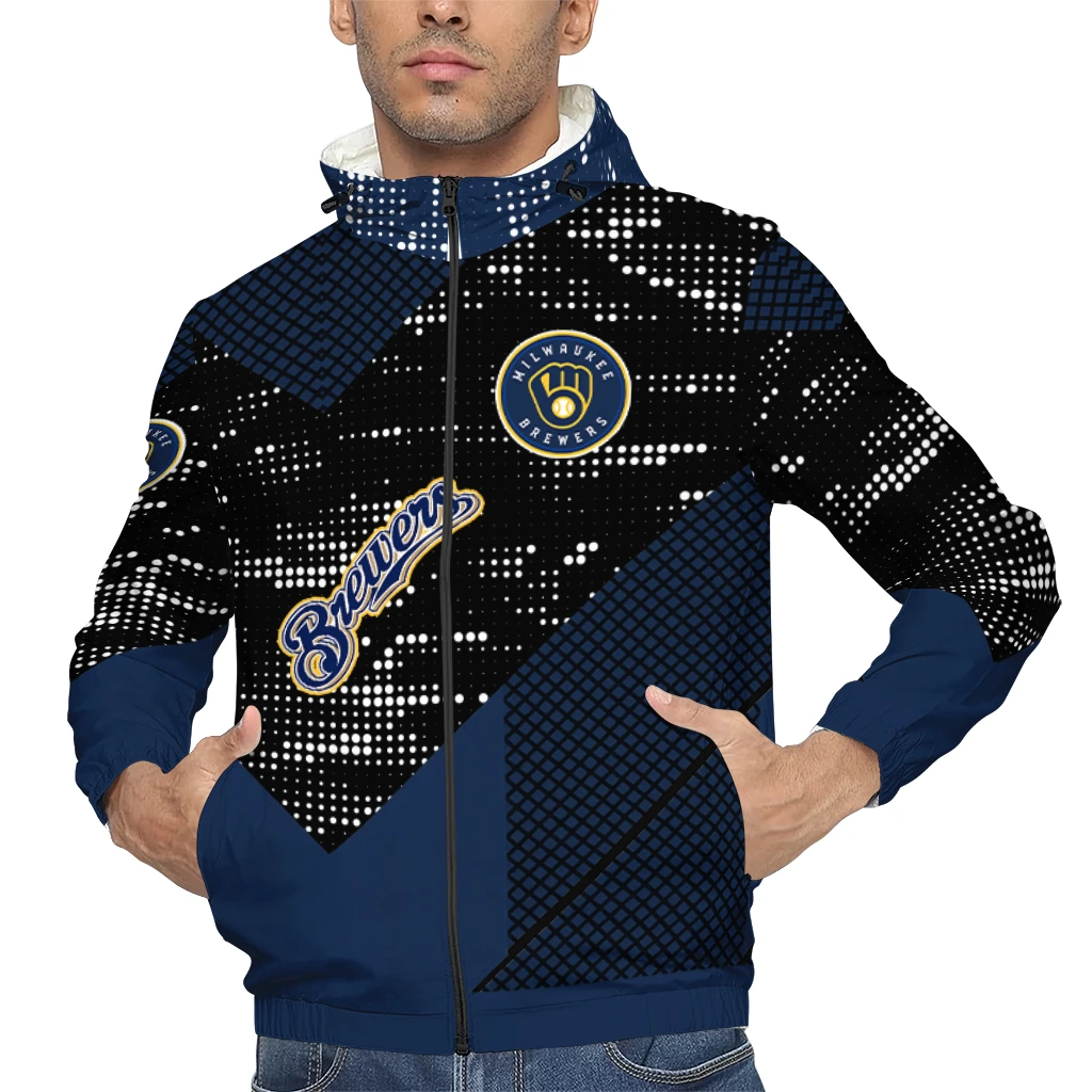 customized milwaukee brewers arrow matrix navy blue black windbreaker jacket top rated customized milwaukee brewers arrow matrix navy blue black windbreaker jacket top rated