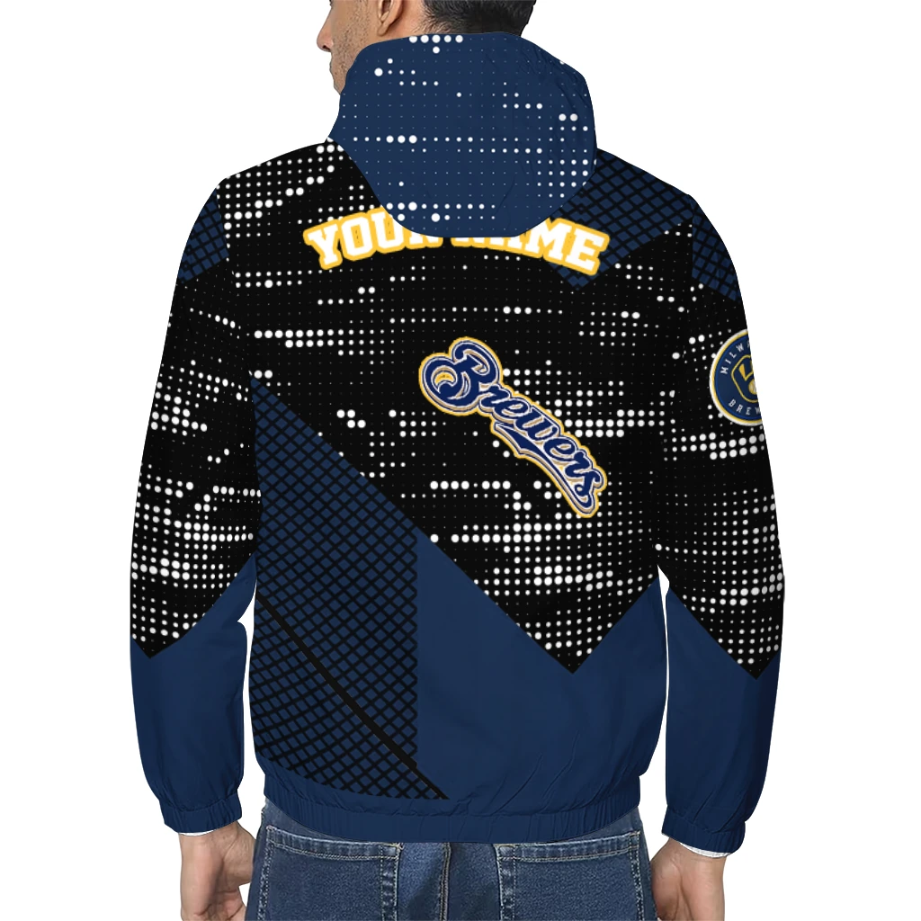 customized milwaukee brewers arrow matrix navy blue black windbreaker jacket trendy customized milwaukee brewers arrow matrix navy blue black windbreaker jacket trendy