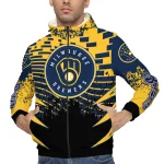 customized milwaukee brewers brick motion navy blue black windbreaker jacket best selling