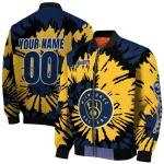 customized milwaukee brewers burst splatter navy blue bomber jacket best selling