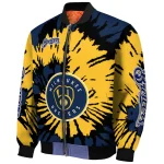 customized milwaukee brewers burst splatter navy blue bomber jacket best selling