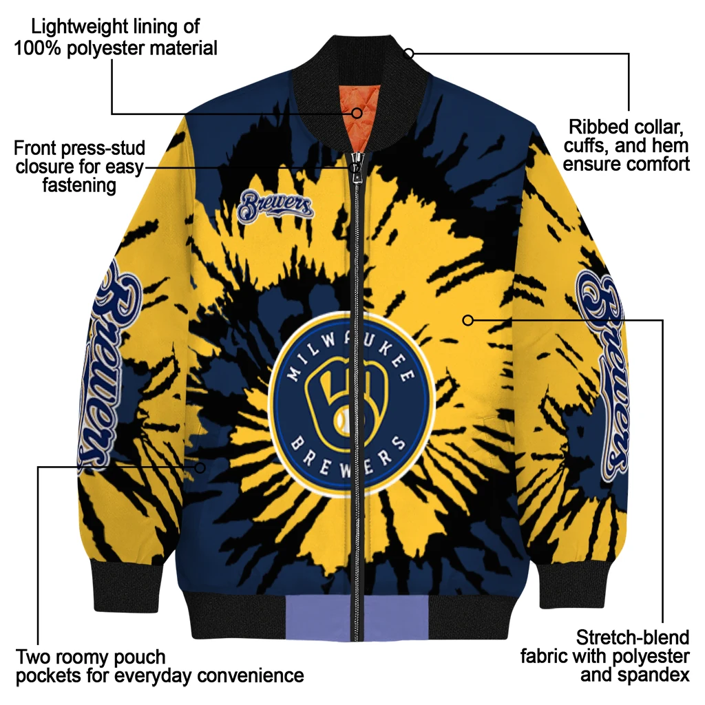 customized milwaukee brewers burst splatter navy blue bomber jacket new arrival customized milwaukee brewers burst splatter navy blue bomber jacket new arrival