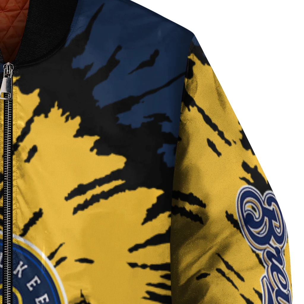 customized milwaukee brewers burst splatter navy blue bomber jacket premium grade customized milwaukee brewers burst splatter navy blue bomber jacket premium grade