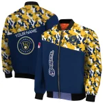 customized milwaukee brewers camouflage print navy blue bomber jacket best selling