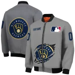 customized milwaukee brewers claw rend grey bomber jacket best selling