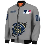 customized milwaukee brewers claw rend grey bomber jacket best selling