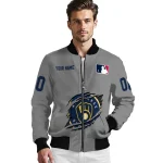 customized milwaukee brewers claw rend grey bomber jacket best selling