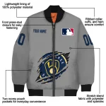 customized milwaukee brewers claw rend grey bomber jacket best selling