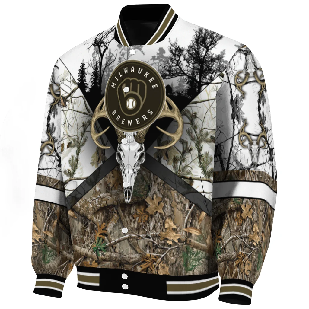 customized milwaukee brewers deer skull camouflage white varsity jacket best selling customized milwaukee brewers deer skull camouflage white varsity jacket best selling