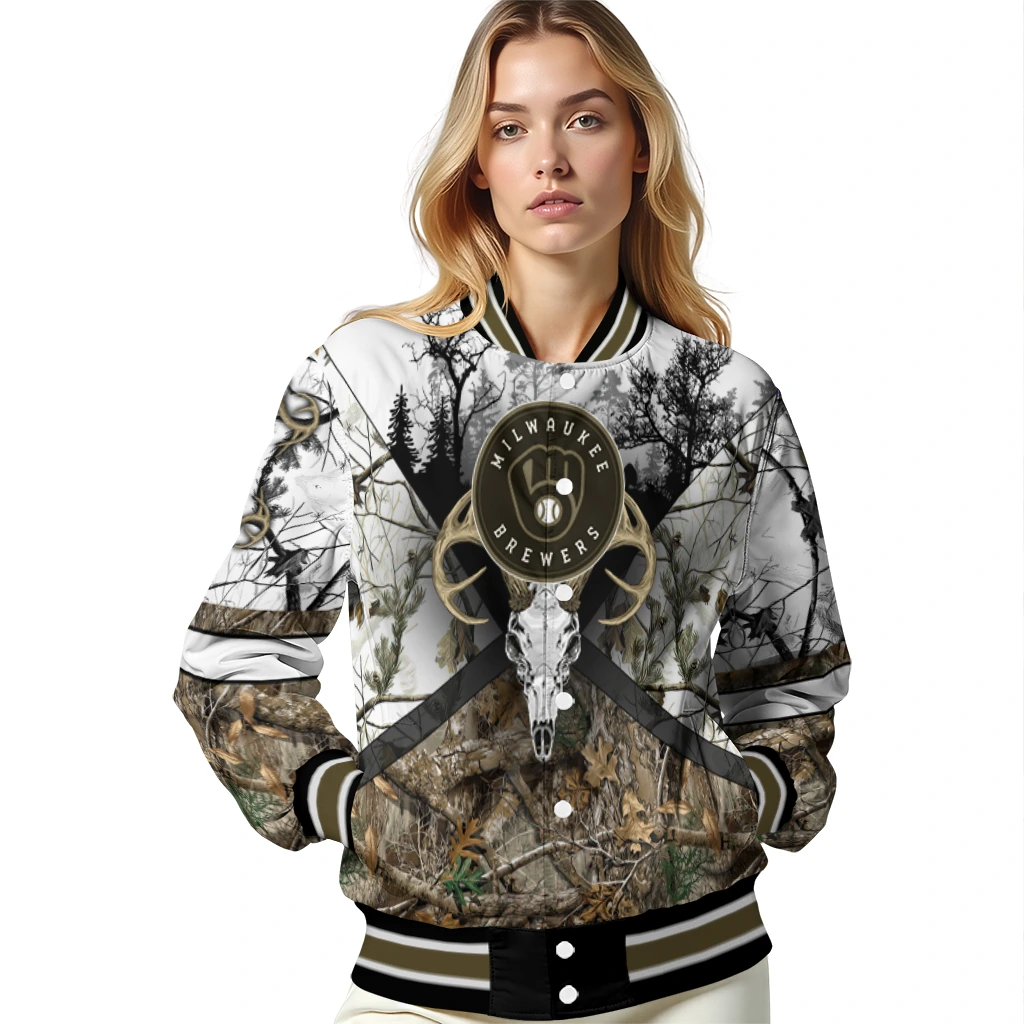 customized milwaukee brewers deer skull camouflage white varsity jacket latest model customized milwaukee brewers deer skull camouflage white varsity jacket latest model