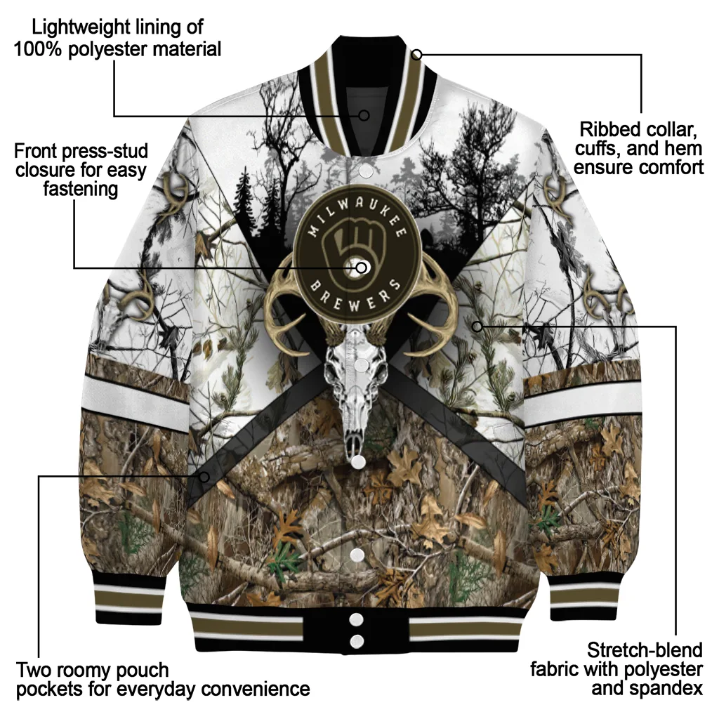 customized milwaukee brewers deer skull camouflage white varsity jacket new arrival customized milwaukee brewers deer skull camouflage white varsity jacket new arrival
