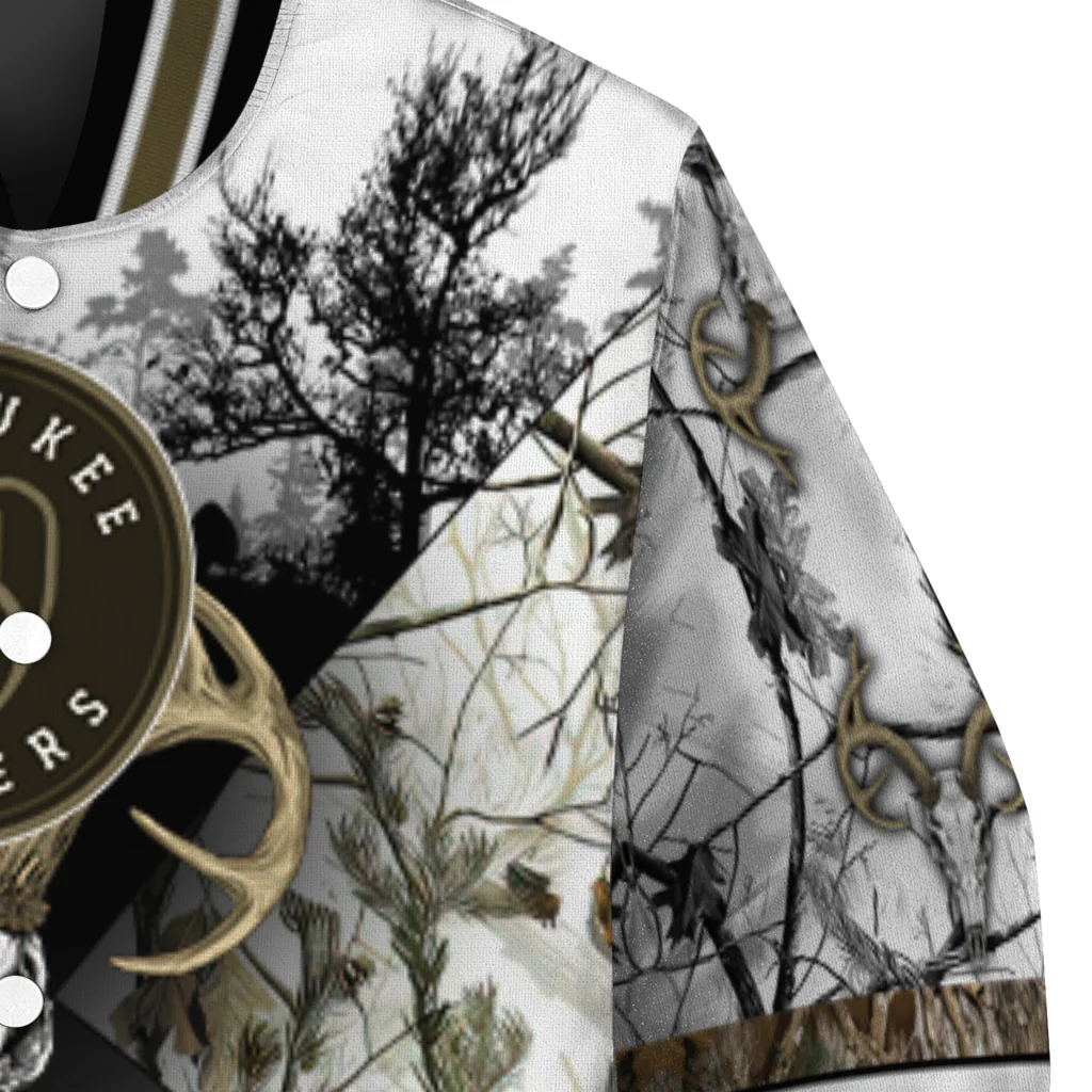 customized milwaukee brewers deer skull camouflage white varsity jacket premium grade customized milwaukee brewers deer skull camouflage white varsity jacket premium grade