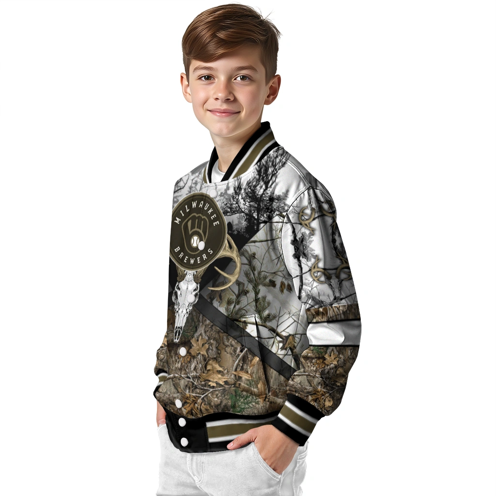 customized milwaukee brewers deer skull camouflage white varsity jacket trendy customized milwaukee brewers deer skull camouflage white varsity jacket trendy