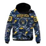 customized milwaukee brewers shark art navy blue windbreaker jacket best selling