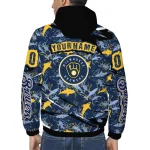 customized milwaukee brewers shark art navy blue windbreaker jacket best selling