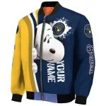 customized milwaukee brewers snoopy head navy blue bomber jacket best selling