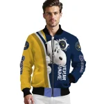 customized milwaukee brewers snoopy head navy blue bomber jacket best selling