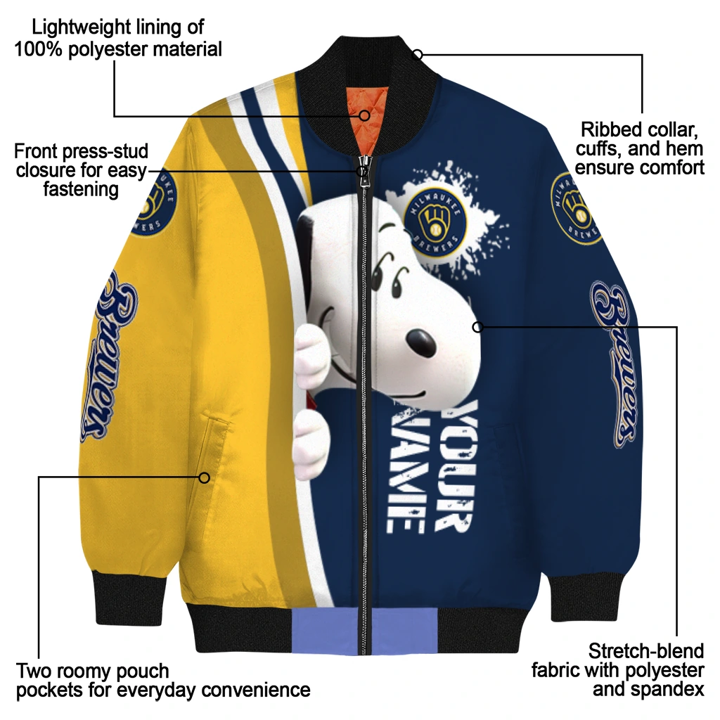customized milwaukee brewers snoopy head navy blue bomber jacket new arrival customized milwaukee brewers snoopy head navy blue bomber jacket new arrival