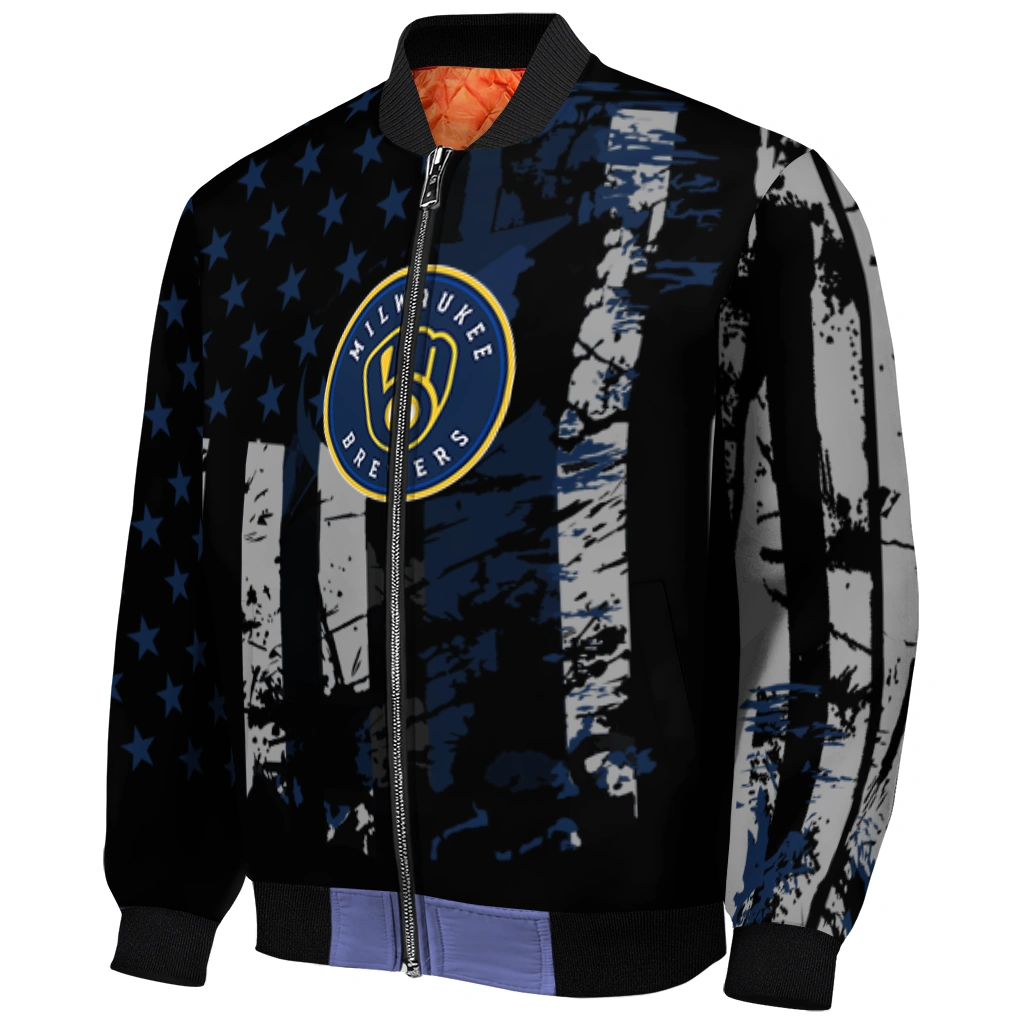 customized milwaukee brewers star stripes navy blue black bomber jacket fashion forward customized milwaukee brewers star stripes navy blue black bomber jacket fashion forward