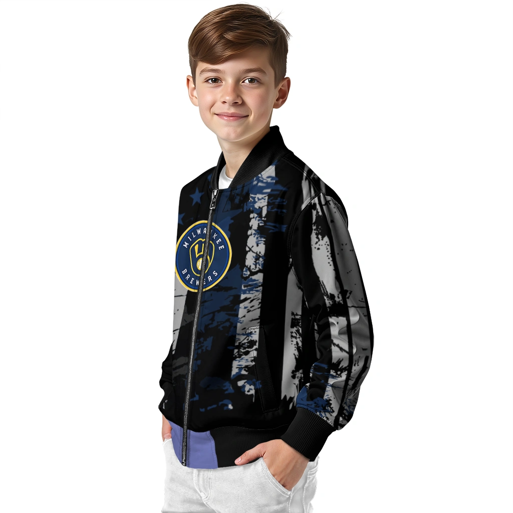 customized milwaukee brewers star stripes navy blue black bomber jacket trendy customized milwaukee brewers star stripes navy blue black bomber jacket trendy