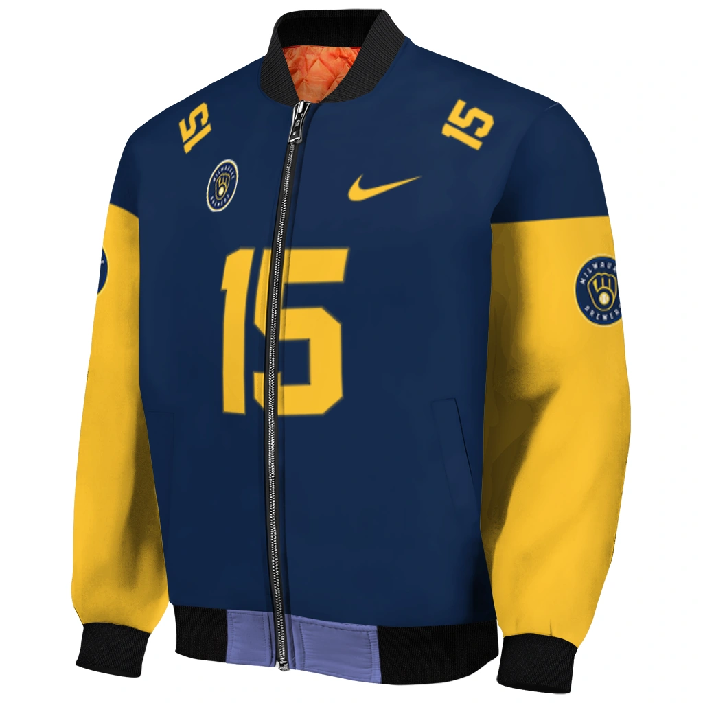 customized milwaukee brewers team patch navy blue bomber jacket fashion forward customized milwaukee brewers team patch navy blue bomber jacket fashion forward
