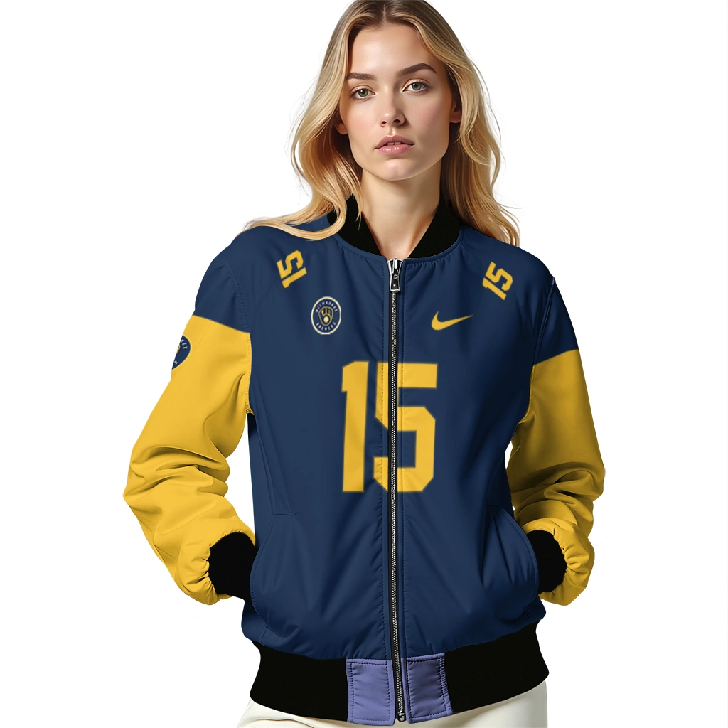 customized milwaukee brewers team patch navy blue bomber jacket latest model customized milwaukee brewers team patch navy blue bomber jacket latest model