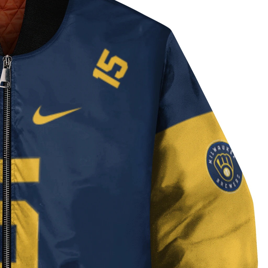 customized milwaukee brewers team patch navy blue bomber jacket premium grade customized milwaukee brewers team patch navy blue bomber jacket premium grade