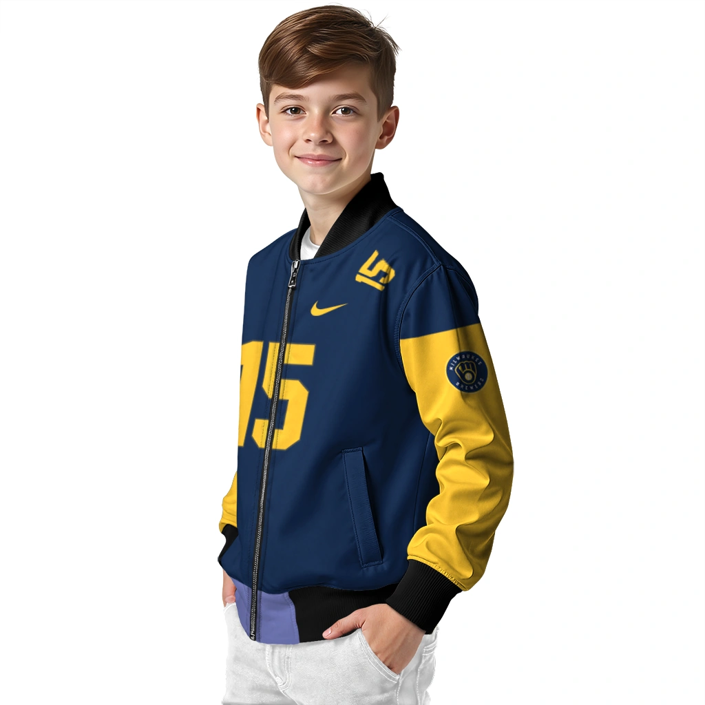 customized milwaukee brewers team patch navy blue bomber jacket trendy customized milwaukee brewers team patch navy blue bomber jacket trendy