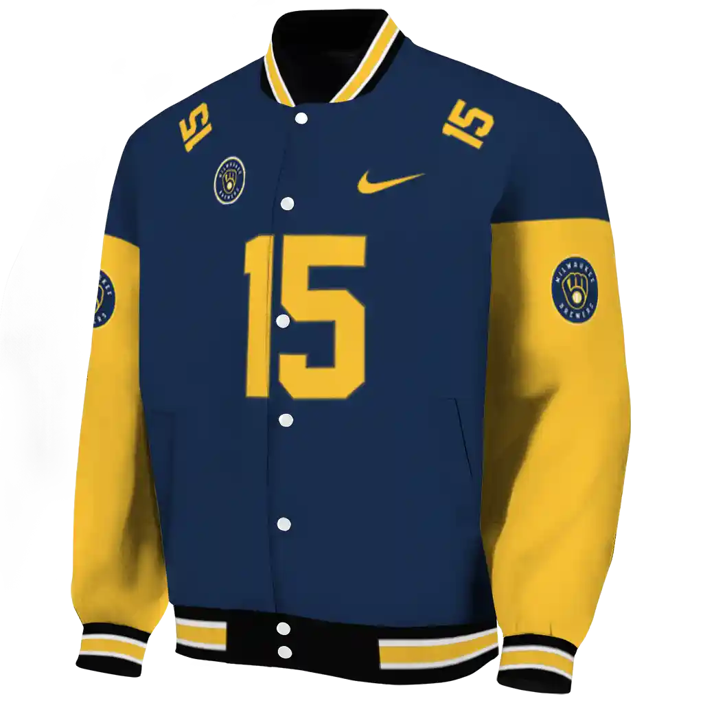 customized milwaukee brewers team patch navy blue varsity jacket best selling customized milwaukee brewers team patch navy blue varsity jacket best selling