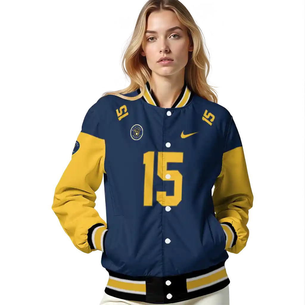 customized milwaukee brewers team patch navy blue varsity jacket latest model customized milwaukee brewers team patch navy blue varsity jacket latest model