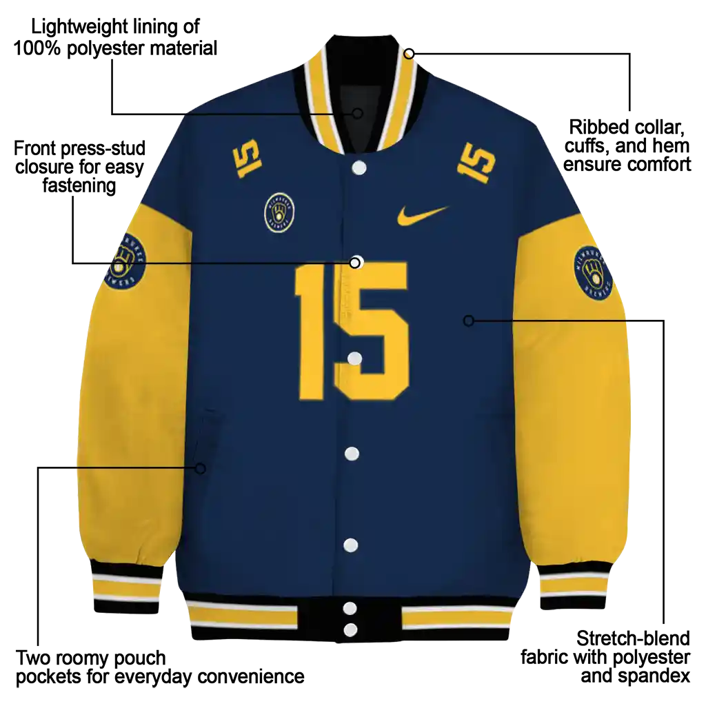 customized milwaukee brewers team patch navy blue varsity jacket new arrival customized milwaukee brewers team patch navy blue varsity jacket new arrival