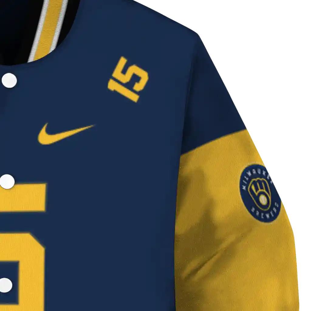 customized milwaukee brewers team patch navy blue varsity jacket premium grade customized milwaukee brewers team patch navy blue varsity jacket premium grade