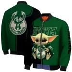 customized milwaukee bucks adorable yoda green black bomber jacket best selling