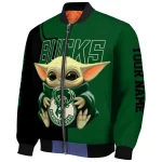 customized milwaukee bucks adorable yoda green black bomber jacket best selling
