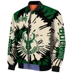 customized milwaukee bucks burst splatter green bomber jacket best selling
