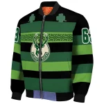 customized milwaukee bucks clover green lines green black bomber jacket best selling