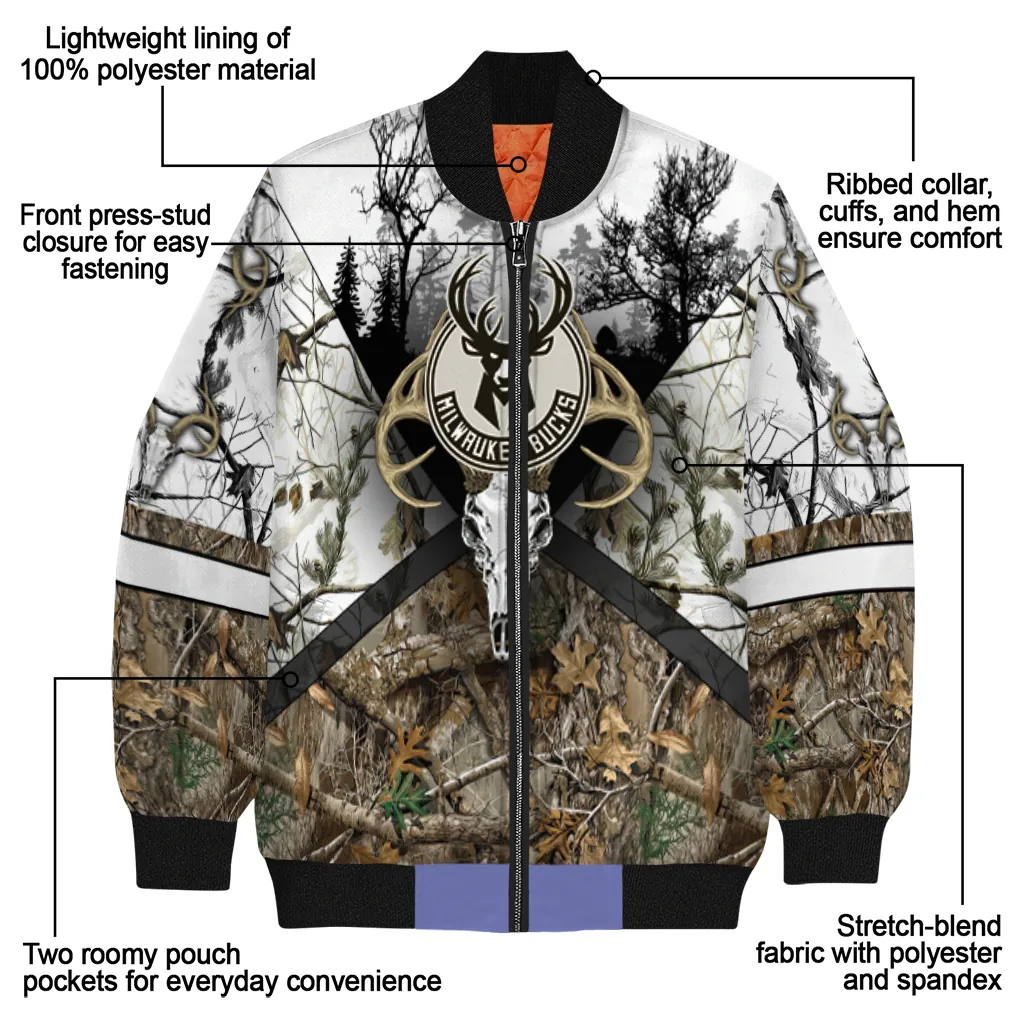 customized milwaukee bucks deer skull camouflage white bomber jacket new arrival customized milwaukee bucks deer skull camouflage white bomber jacket new arrival